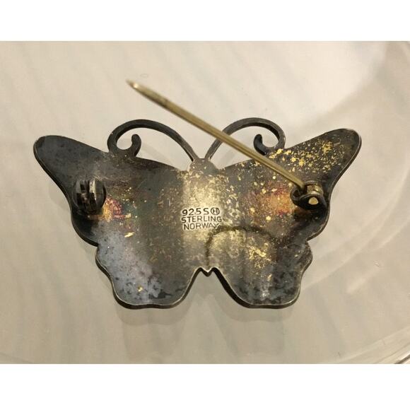 Vintage Ivar Holth Sterling White Black Enamel Butterfly MCM Brooch/Pin Norway - Picture 3 of 4